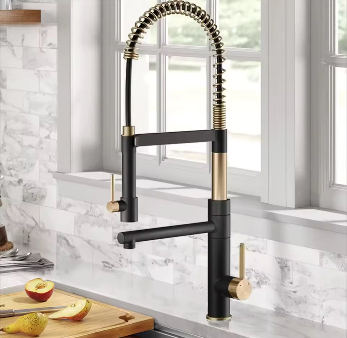 Goud - zwart keuken kraan dubbel ANTHONI Serie400